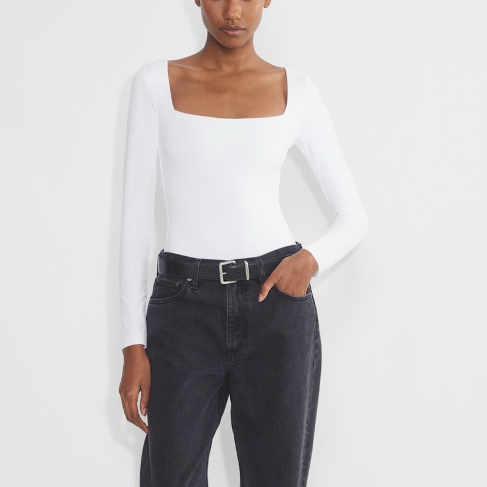 Aritzia Babaton White Bodysuit Square Neck